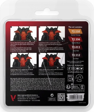 Set bojrash akrilike Vallejo Game Color VJP72377, 4x18ml, e kuqe