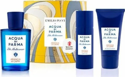Set parfum Acqua di Parma Blu Mediterraneo Arancia di Capri, Eau de Toilette 75ml, lojon trupi 50ml, xhel dushi 40ml