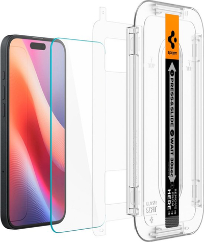 Mbrojtës ekrani Spigen EZ Fit GLAS.tR për iPhone 16, set me 2 copa, xham i temperum 9H, transparent