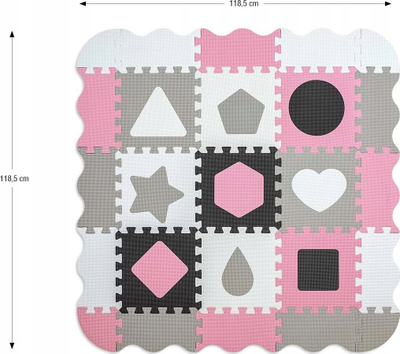 Tapet loje Milly Mally Jolly, puzzle me shkumë 3x3, i trashë 1.2 cm, rozë, gri edhe i bardhë