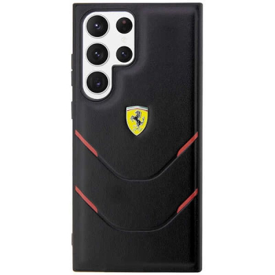Këllëf telefoni Ferrari Hot Stamp për Samsung Galaxy S23 Ultra, polikarbonat TPU, mbron anët, i zi