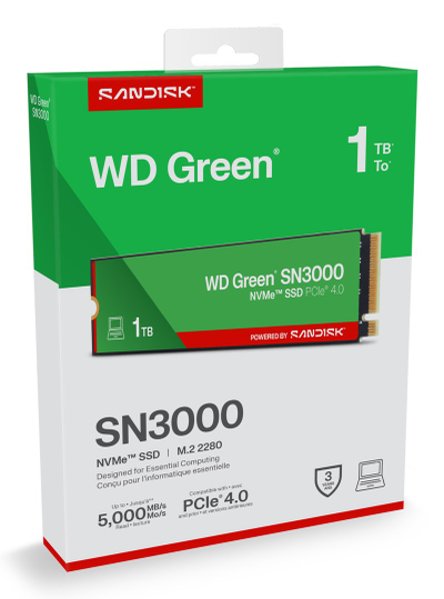 SSD i brendshëm Western Digital WD Green SN3000, 1TB, NVMe PCIe Gen4 M.2 2280, deri 5000 MB/s