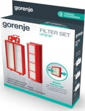 Set filtrash HEPA Gorenje HFGFAF, për fshesë me korrent VCEB01GAWWF, origjinal, i kuq