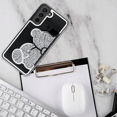 Kallep telefoni Teddy Bear për Samsung A71, me shkëlqim, TPU PU, argjendtë