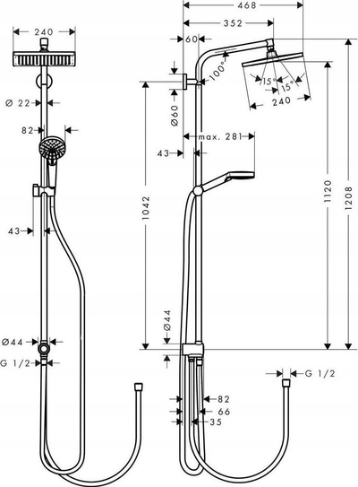 Kolonë dushi Hansgrohe Crometta E 240 Showerpipe Reno, 240x240mm, 1 rrymë, krom