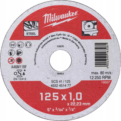 Disk prerës për mulli këndi Milwaukee 4932451477, 125mm, trashësi 1mm