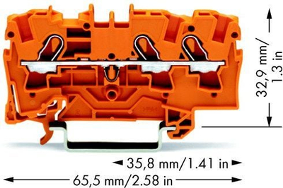 Terminal hekurudhor elektrik Wago TOPJOB 2004-1302, 3 përçues, 4mm², portokalli