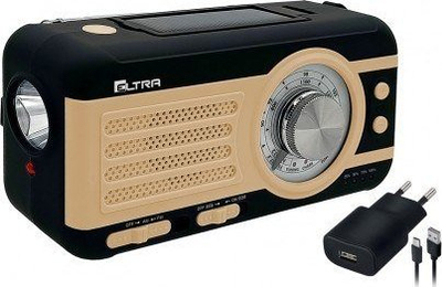 Radio portabël Eltra, FM AM, e karikueshme, me panel dielli, e zezë bezhë