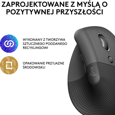 Mouse Logitech Lift, vertikal, pa tel, grafit