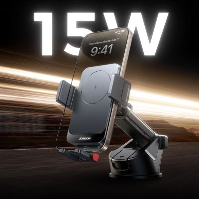 Mbajtëse telefoni Joyroom JR me karikues wireless 15W, për panele makine, e zezë