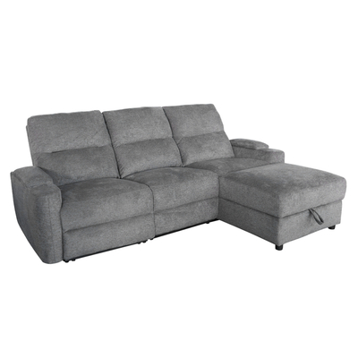 Divan qoshe me recliner SYNTHIA HM3308.03R, 246x159cm, me hapësirë ruajtjeje, gri
