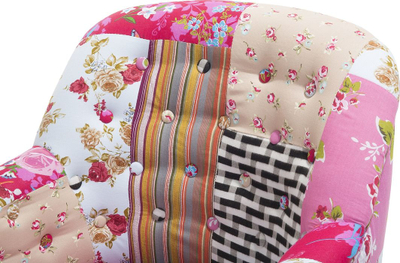 Fotel klub Armchair Patchwork, pambuk sintetik, këmbë druri, shumëngjyrëshe rozë