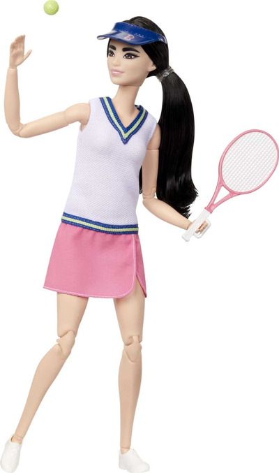 Kukull Barbie Mattel Made to Move Tenisiste HKT73, me raketë edhe top tenisi, shumëngjyrëshe