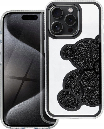 Mbulesë telefoni Teddy Bear për iPhone 12 Mini, PU TPU, e zezë