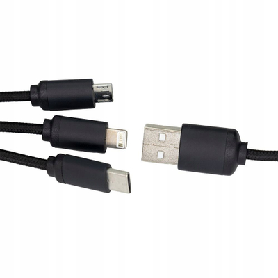 Kabllo karikimi Long 3in1, 1.2m, me ndriçim, e zezë