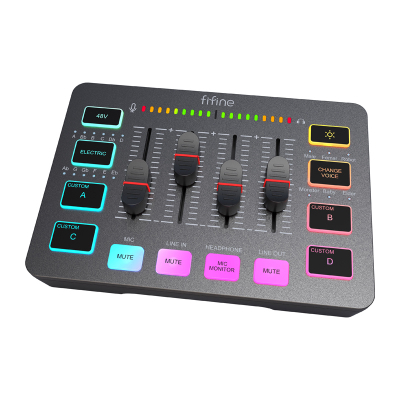 Mikser audio Fifine SC3 RGB, USB, 48V phantom, i zi