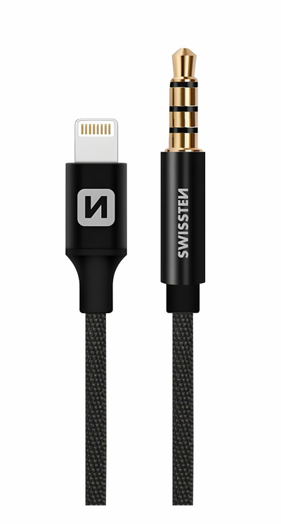 Audio Adapter Swissten Lightning - 3,5 mm, 1.5m, e zezë
