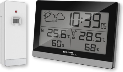 Stacion moti Technoline WS 9255, sensor jashtë, ekran me dritë, zi gri