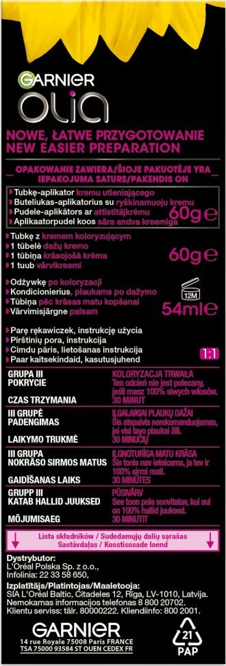 Ngjyrë flokësh Garnier Olia 10.1, blond shumë i hapur i ftohtë, e përhershme