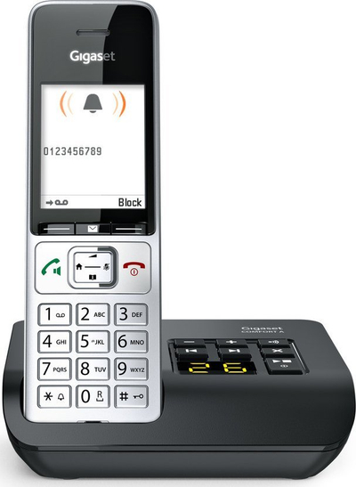 Telefon pa tel Gigaset COMFORT 500A, analog DECT, me sekretari, ngjyrë zi me argjend