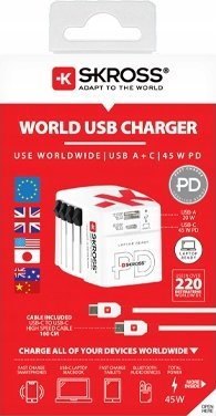 Ngarkues udhëtimi Skross 1302332 World AC45PD, 2 porta, universal, i bardhë