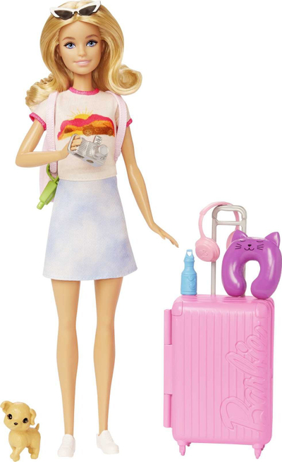 Kukull Barbie Mattel Malibu HJY18, set udhëtimi, me aksesorë, shumëngjyrëshe