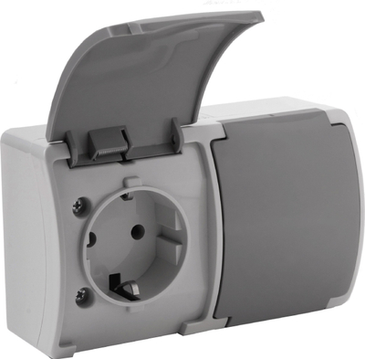 Prizë dyshe ORN AQUATIC 2x2P+E Schuko, IP44, për mur, gri grafit