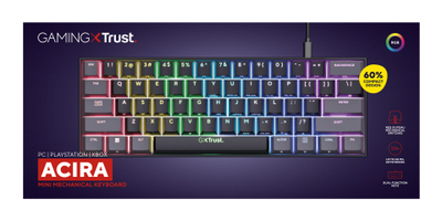 Играчка тастатура Trust GXT867 Acira 60% Mini US, механичка, со RGB осветлување, црна