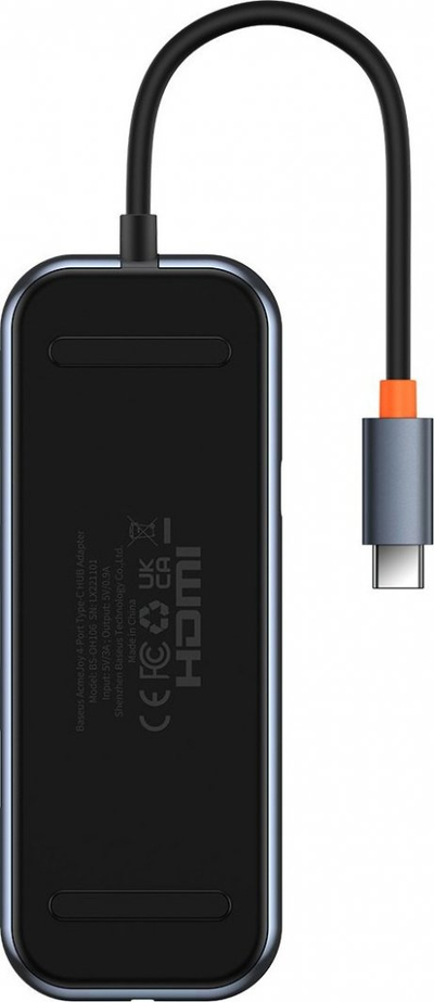 HUB USB Baseus Metal Gleam, USB C në 4x USB 3.0, 5Gbps, gri e errët