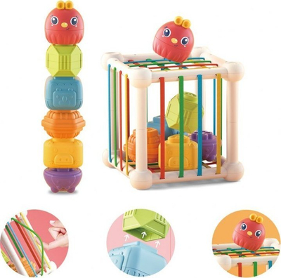 Lodër edukative Sobebear Woopie – kub fleksibël ndijor, sorter formash, me tinguj, shumëngjyrësh