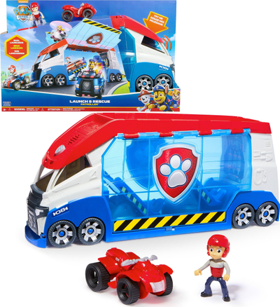 Сет играчки Paw Patrol Launcher &amp; Rescue, спасувачко возило со звуци, со фигура на Рајдер и АТВ, шарен