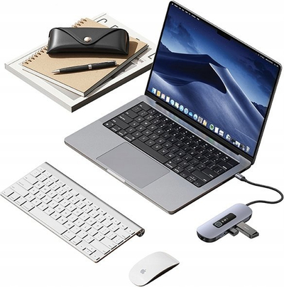 Adapter USB C Usams 8 në 1, me HDMI, rrjet RJ45, PD 100W, gri