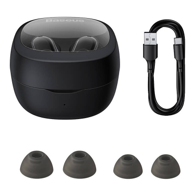 Kufje Bluetooth Baseus WM02 TWS, pa tela, me kuti karikimi, të zeza