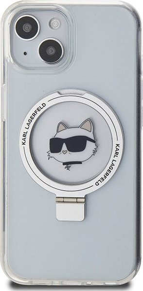 Futrollë telefoni Karl Lagerfeld KLHMP15SHMRSCHH, për iPhone 15 6.1", MagSafe, me unazë, e bardhë