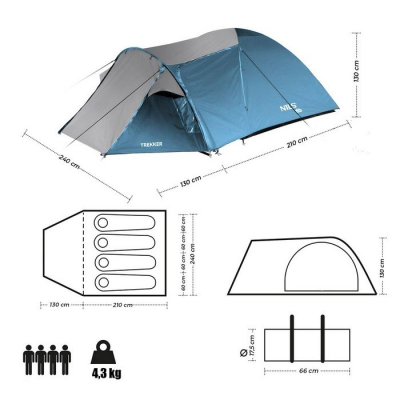 Çadër kampingu NILS CAMP Trekker NC6012, 4 veta, blu gri