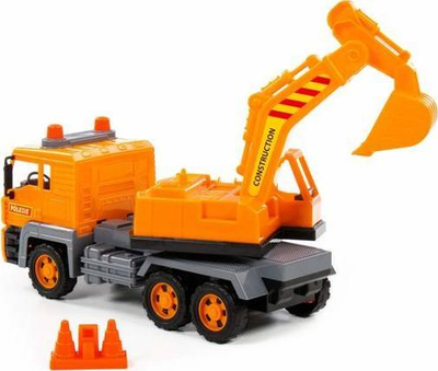 Lodër eskavator Polesie Almaz Wader 86709, me mekanizëm me inerc, plastikë, portokalli
