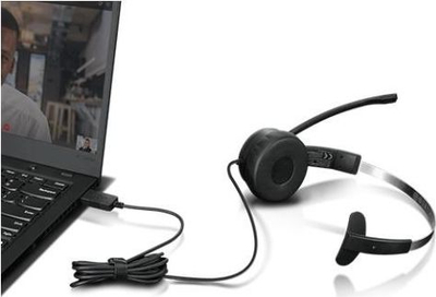 Kufje mono Lenovo 100, me kabllo, USB Type A, të zeza