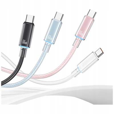 Кабел USB Usams Cloud Series US-SJ658, USB-A во USB-C, 1.2m, 66W, розова
