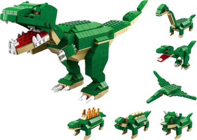 Lodër me blloqe ndërtimi LeanToys Dinosaurs K08032, 1000 copa, 6 në 1, jeshile