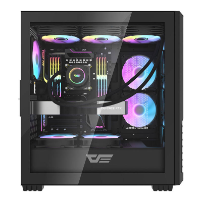 Kuti kompjuteri Darkflash DF2100, 4 ventilatorë ARGB, panel xhami, e zezë