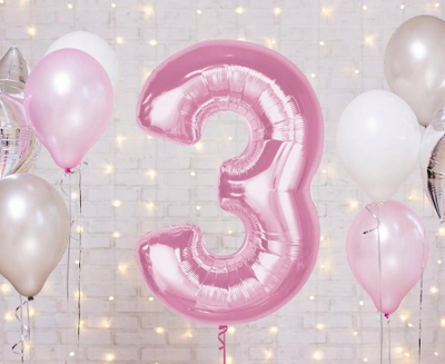 Balonë numri Number Light Pink, 92 cm, numri 3, rozë e butë