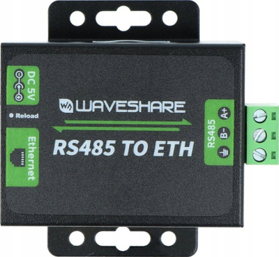 Konvertues RS485 në Ethernet Waveshare RS485 TO ETH, 5V DC, metalik, i zi