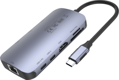 Hub USB C Unitek UHUB N9+, 9‑në‑1, 100W PD, gri