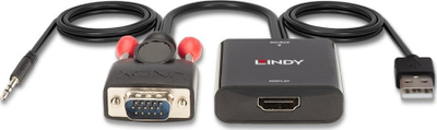 Konvertues video Lindy VGA në HDMI, audio stereo, Full HD 1080p, i zi