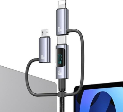Kabllo USB Usams Sufeng 6n1 SJ736, 2m, 60W, argjendi