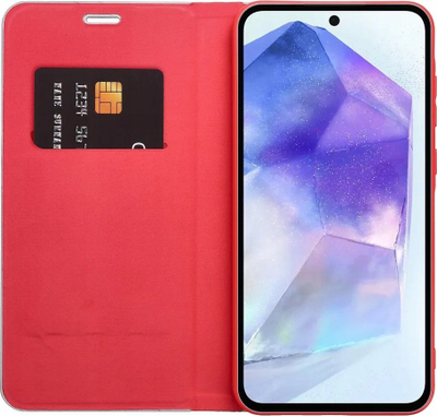 Kaburë telefoni Luna Book Carbon për Xiaomi Redmi Note 13 4G, palosëse, me magnet, e kuqe