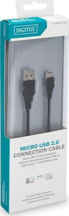 Kabllo USB Digitus DB-300127-010-S, USB-A në Micro USB B, 1 m, e zezë