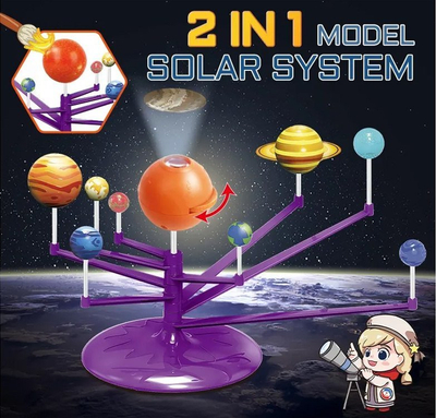 Set edukativ projektor sistemi diellor 2 në 1, montim dhe ngjyrosje planetesh, shumëngjyrësh