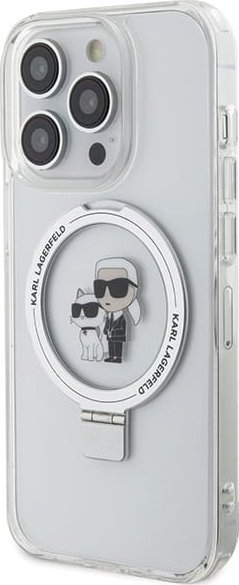 Капак за телефон Karl Lagerfeld Ring Stand MagSafe за iPhone 15 Pro Max, пластика и TPU, бел