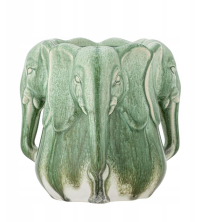 Vazo dekorative Bloomingville Pontus, stoneware, motiv elefantësh, jeshile